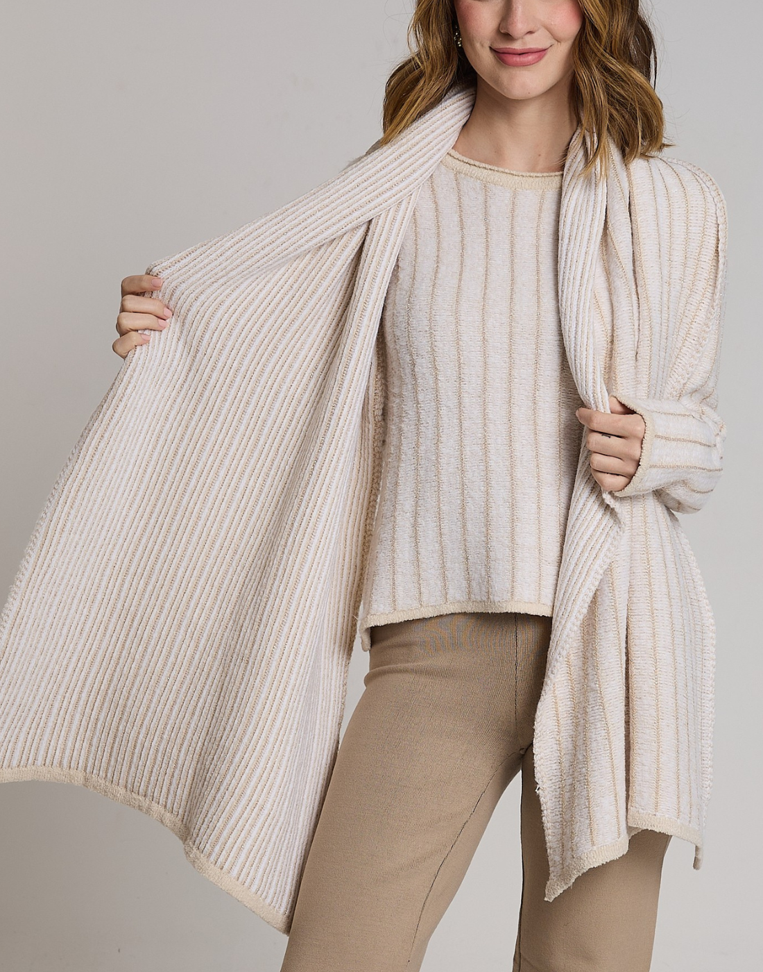 Xale Listrado Glenlight Branca com Lurex