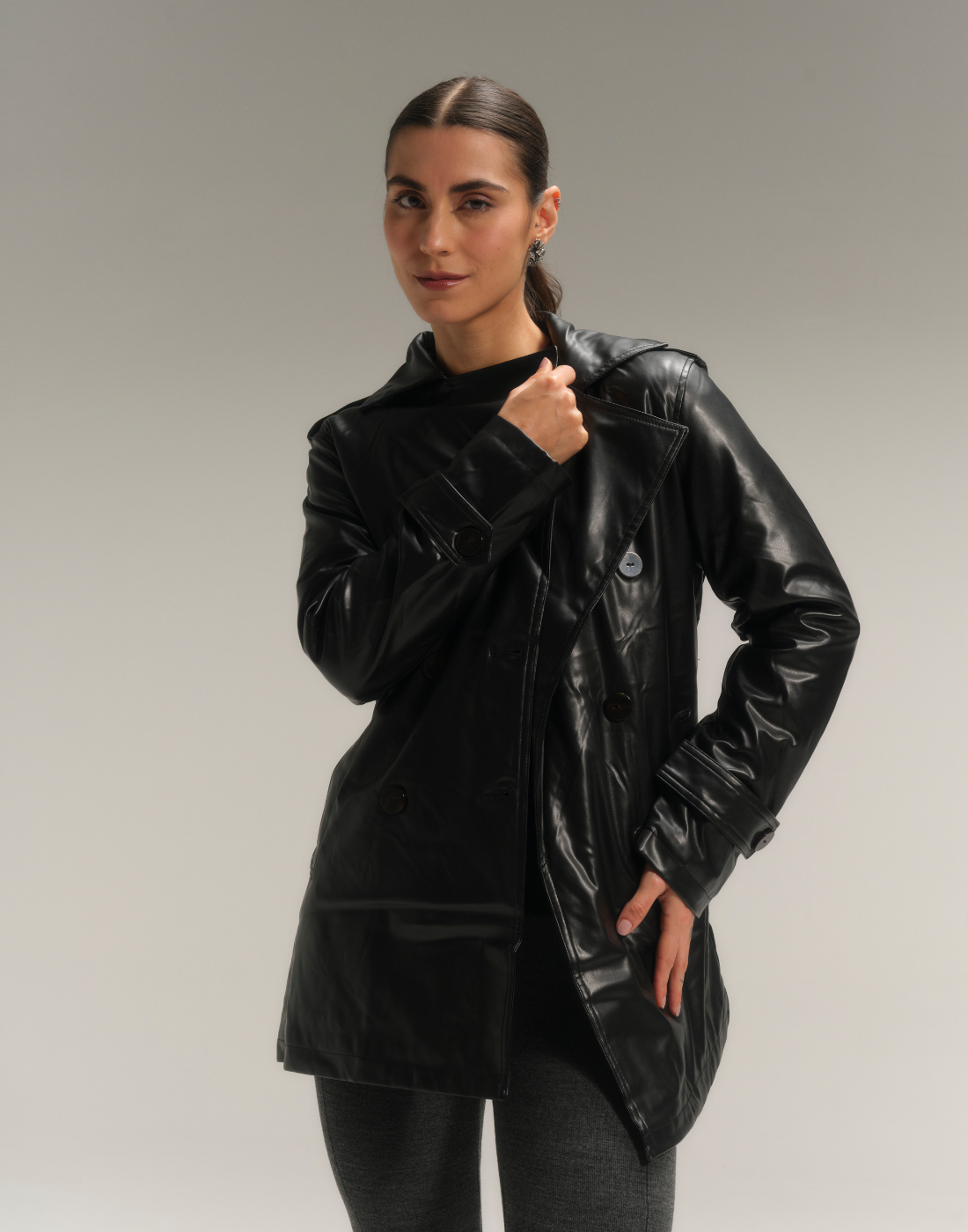 Casaco Fake Leather Eleanor Preto