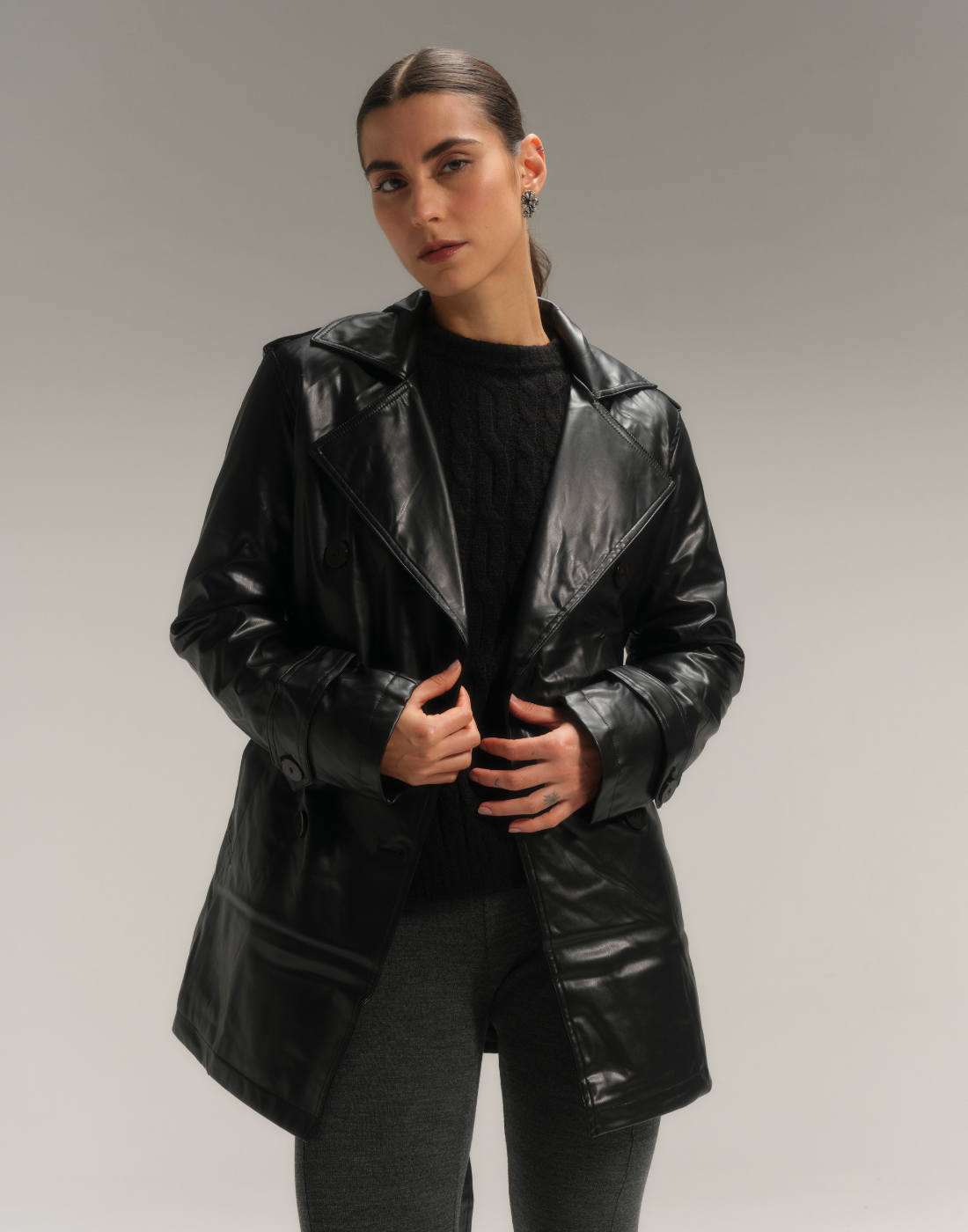 Casaco Fake Leather Eleanor Preto
