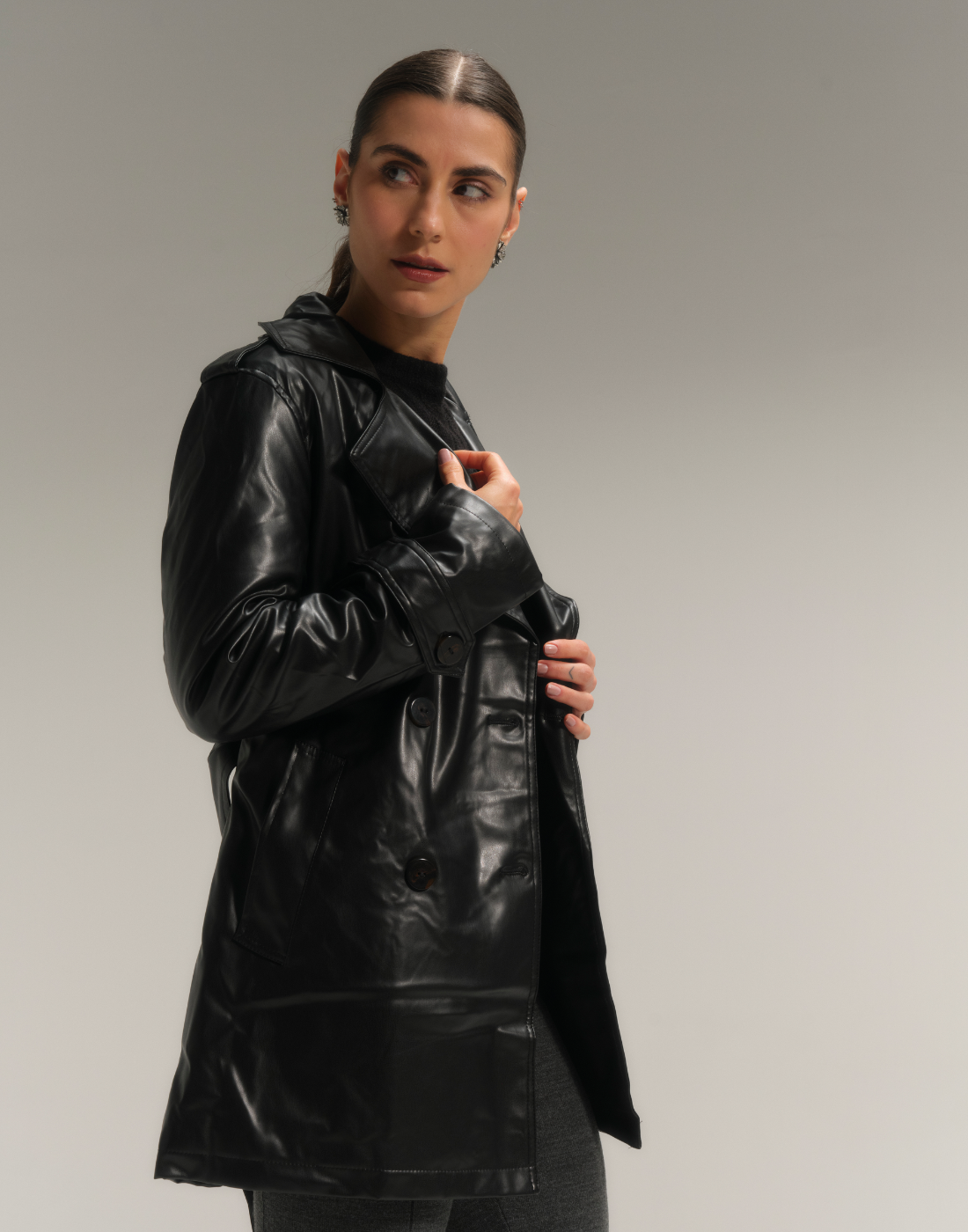 Casaco Fake Leather Eleanor Preto