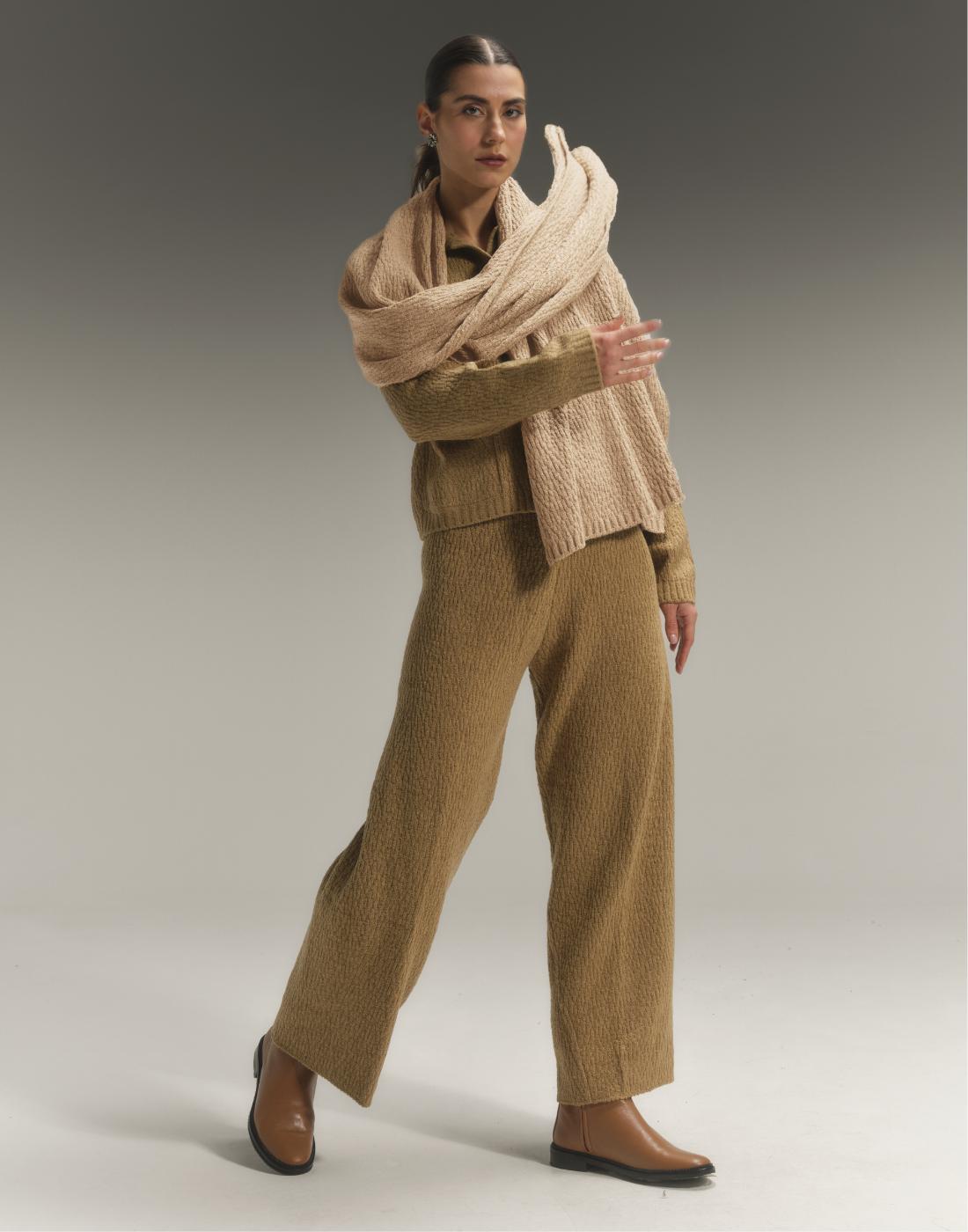 Xale Rajado Bege Névoa - U