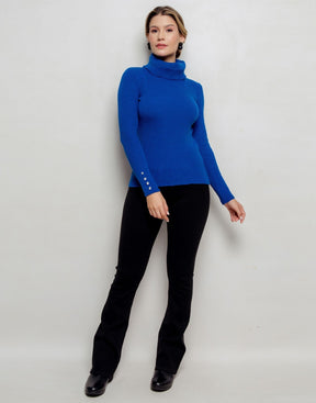 Blusa Max Gola com Botões Ennis Azul Royal