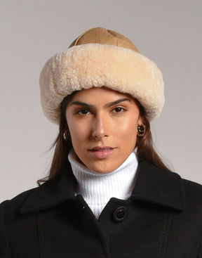Gorro de Couro e lã Siberia Bege
